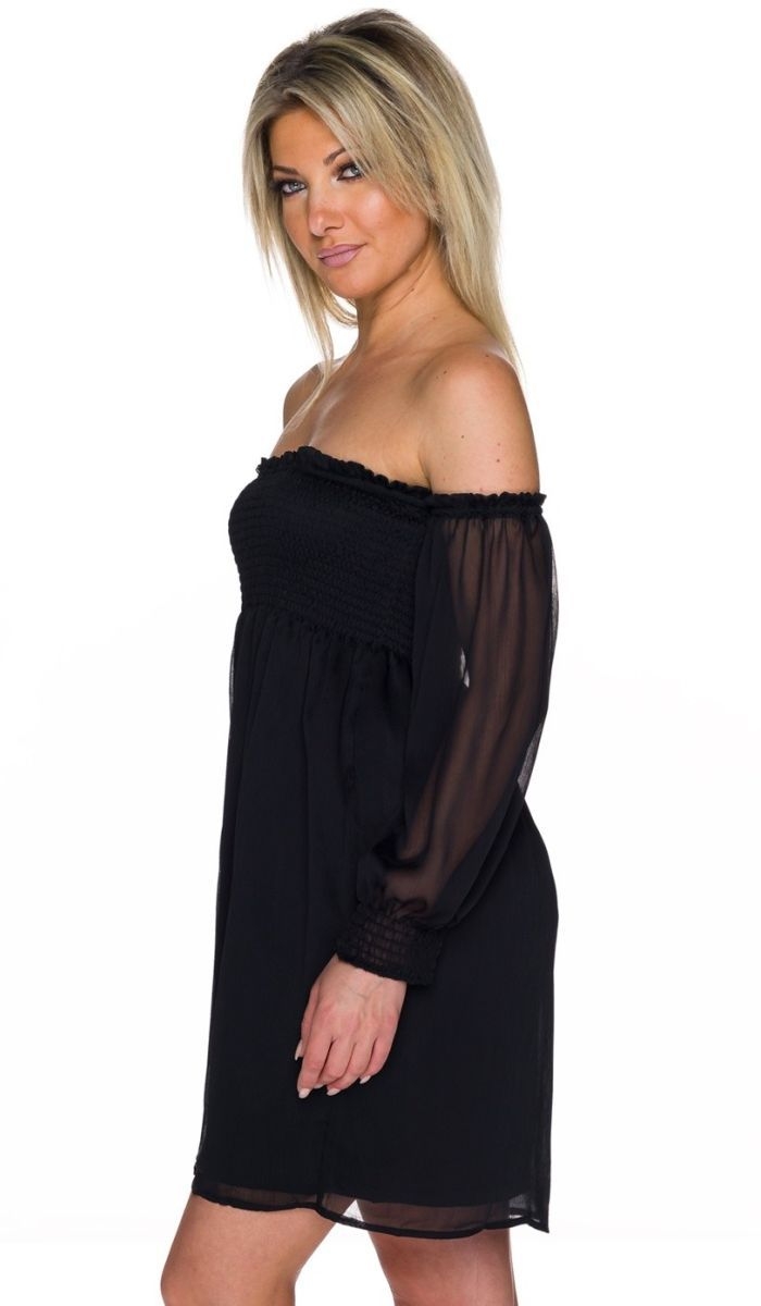 Sommerliches Kleid mit transparenten Chiffon-Ärmeln - schwarz